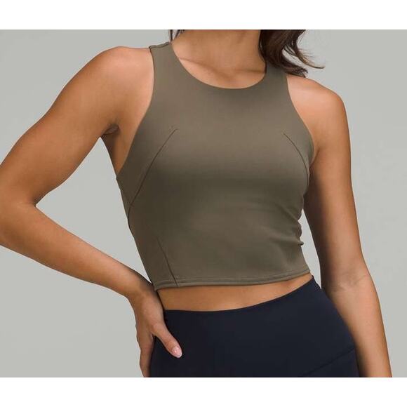 Lululemon Invigorate Training Cropped Tank Top with Built-in Bra Carob Brown 6 - Picture 1 of 7
